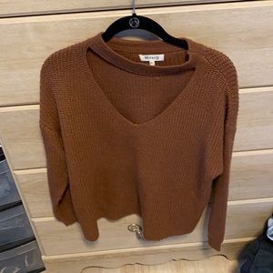 Chocolate colored sweater with chocker detail